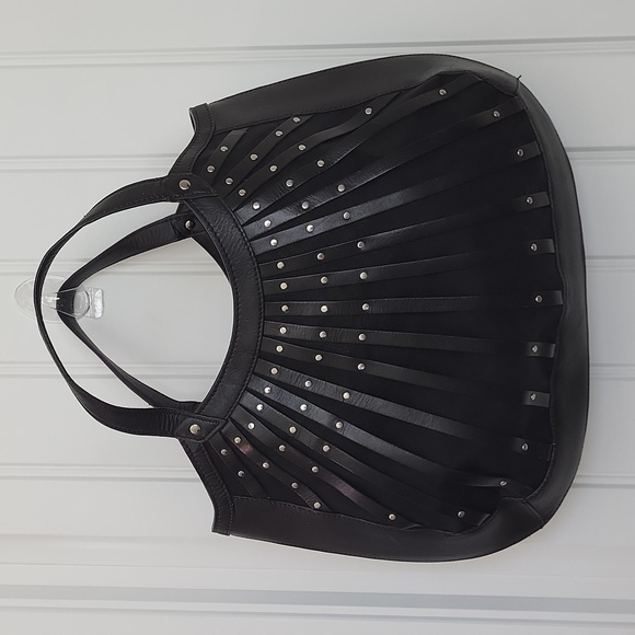 Max New York Leather Straps Mesh Studded Purse - Picture 1 of 14